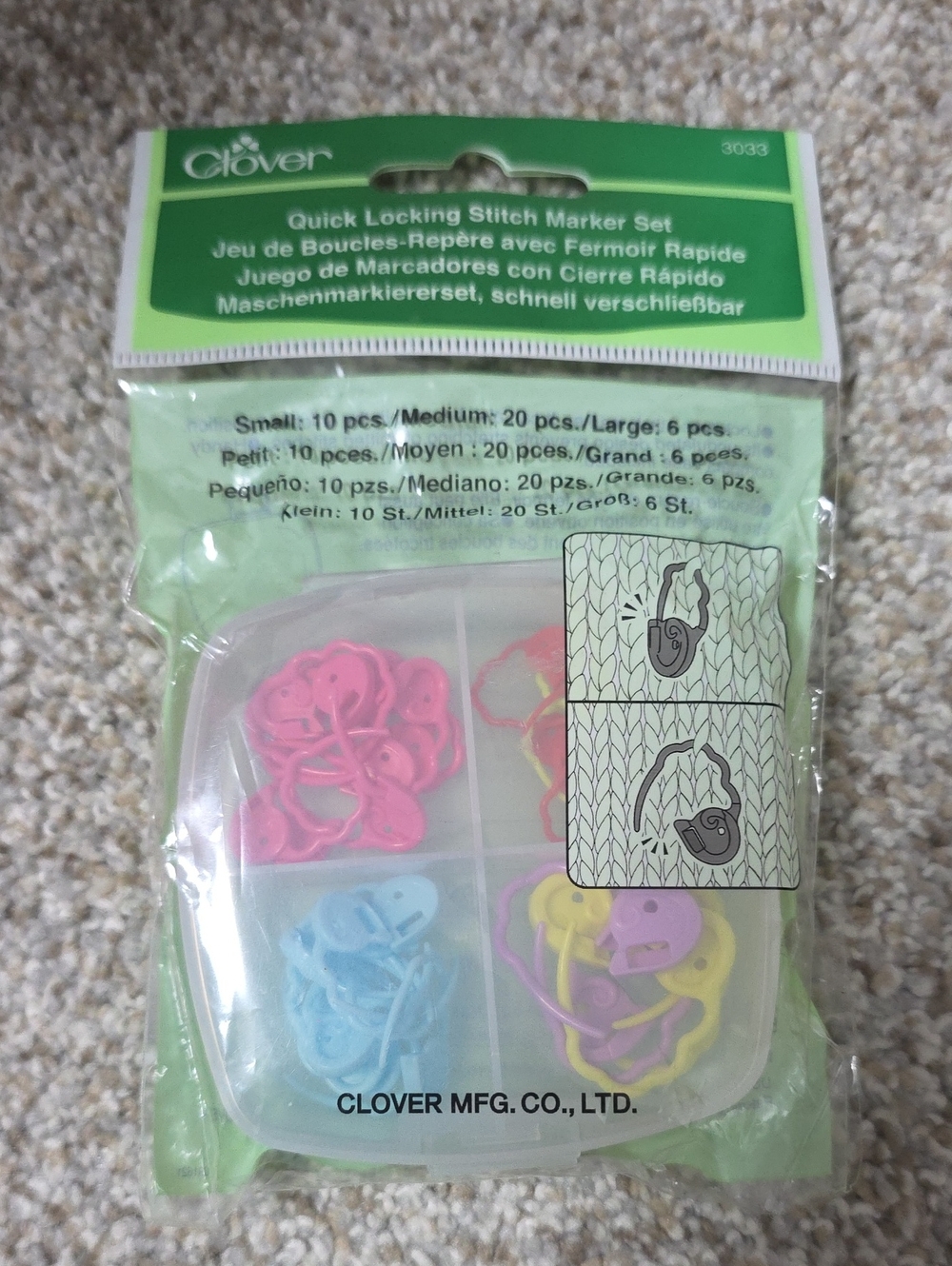 Clover Quick Locking Stitch Marker Set - Pink, Blue, Yellow, Purple